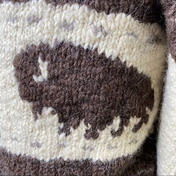 Polo Ralph Lauren Vtg Handknit Cowichan Inspired Buffalo Zip Cardigan Sweater - Picture 4 of 16